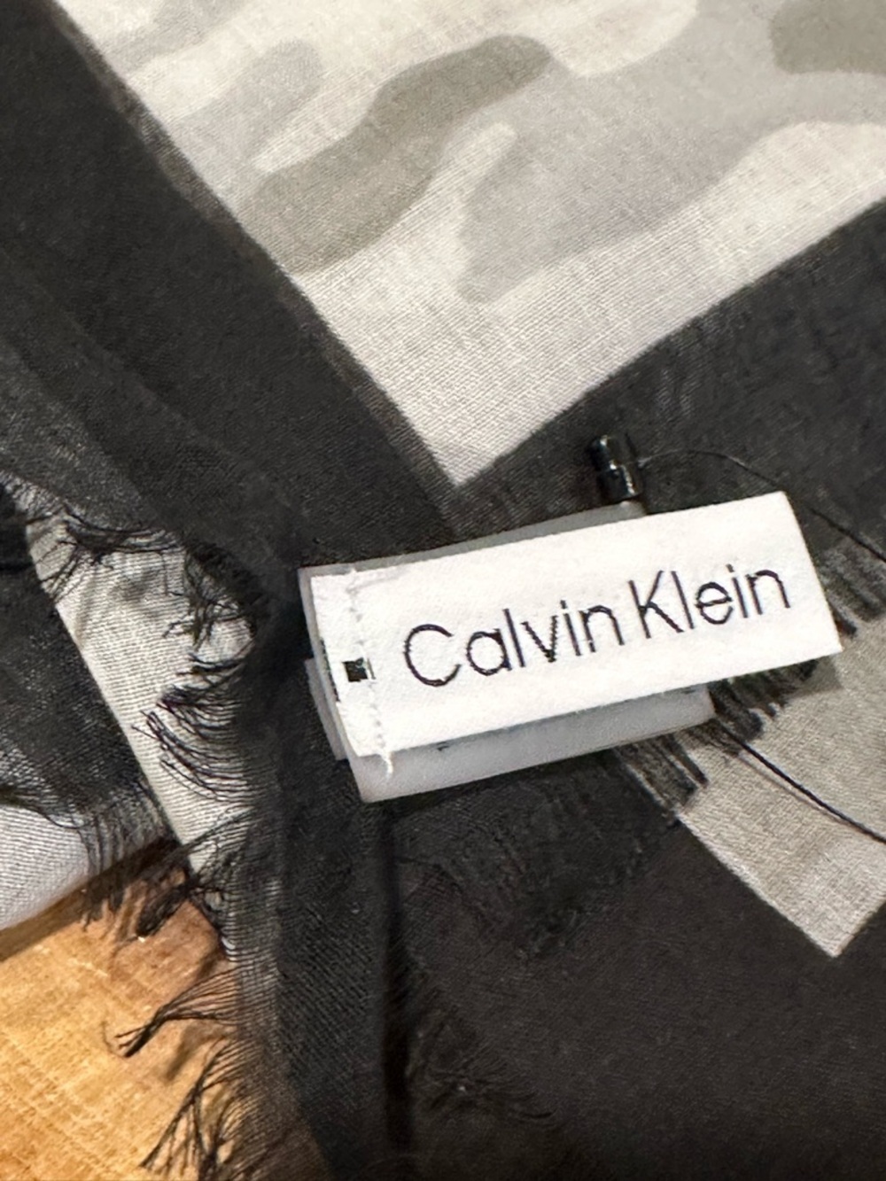 Calvin Klein Scarf - Gray and Black Fringed Scarf